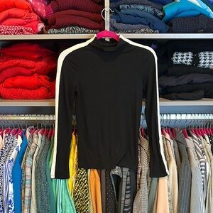 Lou & Grey black with white arm stripes long sleeve mock neck sweater size XS